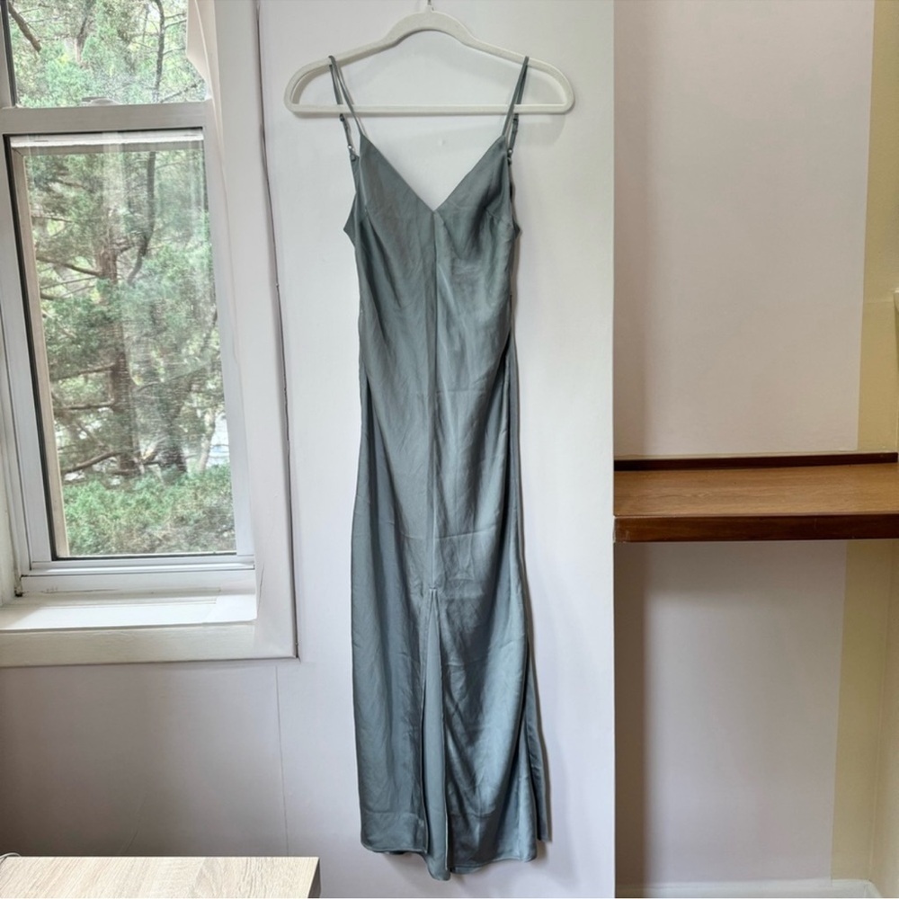 Free People Intimately Midi Slip Dress Satin Blue Grey